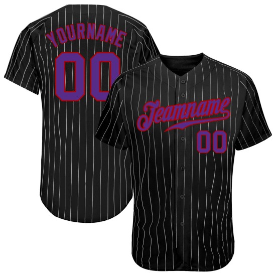 Maglia da baseball personalizzata nera grigia a righe viola-rosse autentica Maglia da baseball personalizzata nera grigia a righe viola-rosse autentica