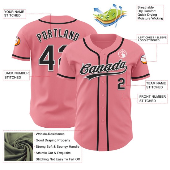 Maglia da baseball personalizzata autentica nera e bianca, taglia media, rosa Maglia da baseball personalizzata autentica nera e bianca, taglia media, rosa