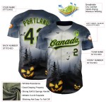 Maglia da baseball personalizzata 3D con motivo verde Halloween autentico grigio nero-neon Maglia da baseball personalizzata 3D con motivo verde Halloween autentico grigio nero-neon