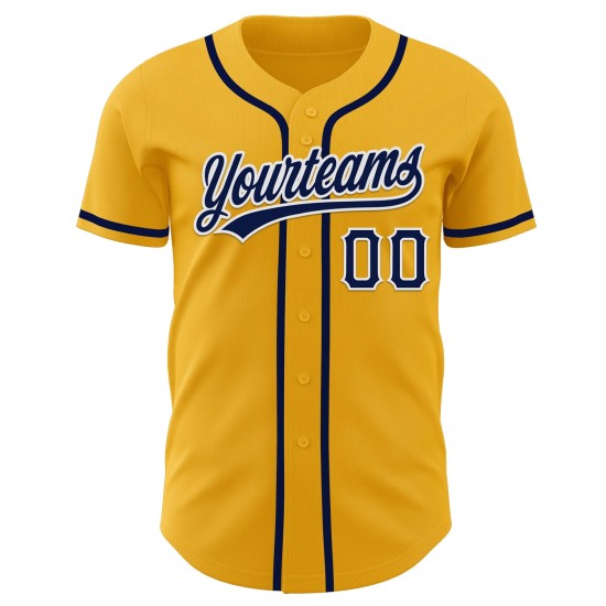 Maglia da baseball autentica personalizzata blu navy-bianco oro Maglia da baseball autentica personalizzata blu navy-bianco oro