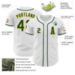 Maglia da baseball autentica bianca personalizzata verde-oro Maglia da baseball autentica bianca personalizzata verde-oro