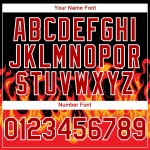 Maglia da baseball personalizzata con motivo 3D nero fiamma autentico rosso-bianco Maglia da baseball personalizzata con motivo 3D nero fiamma autentico rosso-bianco