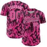 Maglia da baseball personalizzata Fluid, autentica, motivo astratto 3D nero-bianco rosa Maglia da baseball personalizzata Fluid, autentica, motivo astratto 3D nero-bianco rosa