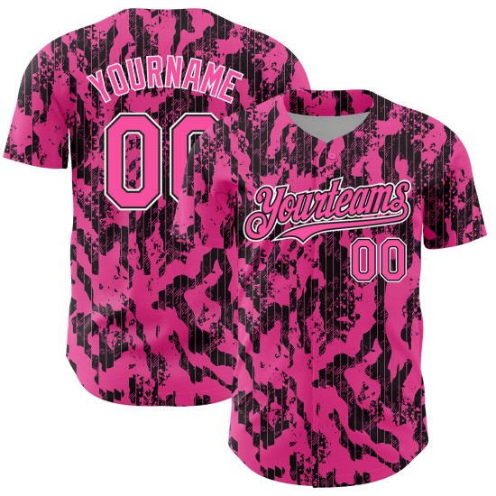 Maglia da baseball personalizzata Fluid, autentica, motivo astratto 3D nero-bianco rosa Maglia da baseball personalizzata Fluid, autentica, motivo astratto 3D nero-bianco rosa