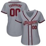 Maglia da baseball personalizzata grigia cremisi-nera autentica Maglia da baseball personalizzata grigia cremisi-nera autentica