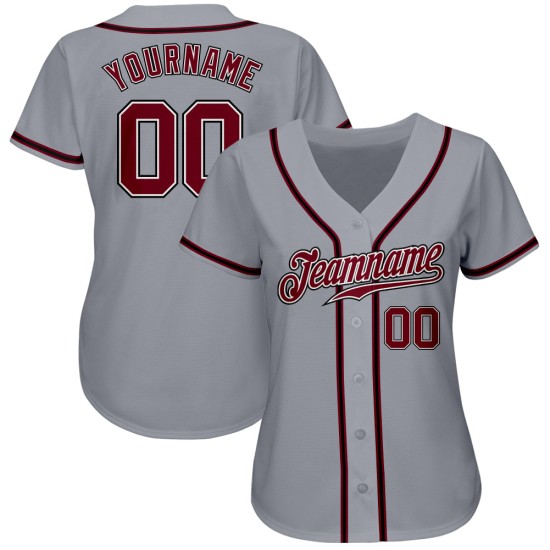 Maglia da baseball personalizzata grigia cremisi-nera autentica Maglia da baseball personalizzata grigia cremisi-nera autentica
