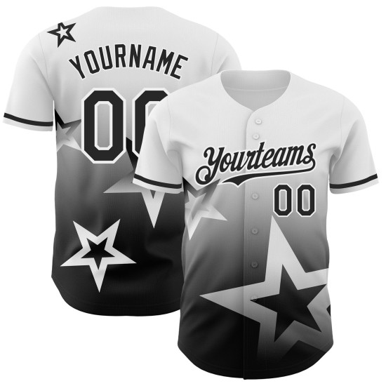 Maglia da baseball Twinkle Authentic 3D Style bianca personalizzata con motivo a stella e sfumatura nera Maglia da baseball Twinkle Authentic 3D Style bianca personalizzata con motivo a stella e sfumatura nera