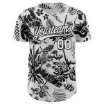 Maglia da baseball personalizzata autentica Jungle 3D con pianta bianca tropicale nera, Hawaii Maglia da baseball personalizzata autentica Jungle 3D con pianta bianca tropicale nera, Hawaii