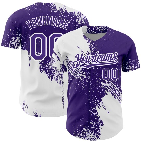 Modello viola 3D Jersey tratto pennello personalizzato disegno astratto bianco autentico baseball Modello viola 3D Jersey tratto pennello personalizzato disegno astratto bianco autentico baseball