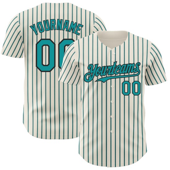 Maglia da baseball autentica a righe) Verde acqua-Nero (Nero Personalizzato Verde acqua Crema Maglia da baseball autentica a righe) Verde acqua-Nero (Nero Personalizzato Verde acqua Crema