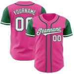 Maglia da baseball personalizzata bianca Kelly, autentica nei toni del rosa e del verde Maglia da baseball personalizzata bianca Kelly, autentica nei toni del rosa e del verde