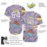 Adesivo con motivo 3D personalizzato, motivo fumetti viola, maglia da baseball autentica bianco-viola Adesivo con motivo 3D personalizzato, motivo fumetti viola, maglia da baseball autentica bianco-viola