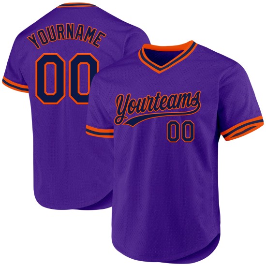 Maglia da baseball personalizzata retrò viola blu navy-arancione autentica Maglia da baseball personalizzata retrò viola blu navy-arancione autentica