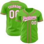 Maglia da baseball Aurora Green bianca e rosa personalizzata autentica Maglia da baseball Aurora Green bianca e rosa personalizzata autentica