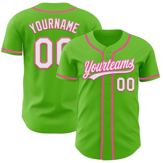 Maglia da baseball Aurora Green bianca e rosa personalizzata autentica Maglia da baseball Aurora Green bianca e rosa personalizzata autentica