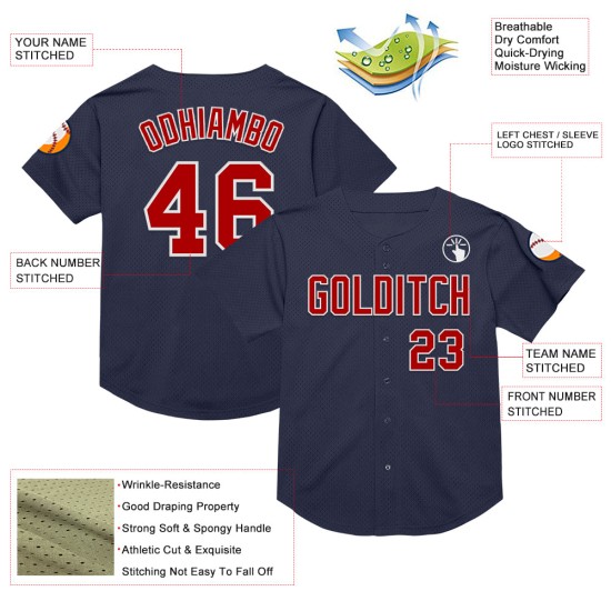 Maglia da baseball personalizzata rossa e bianca retrò, maglia autentica blu navy Maglia da baseball personalizzata rossa e bianca retrò, maglia autentica blu navy