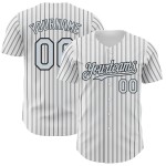 Maglia da baseball personalizzata argento-nera, bianca (righe nere autentiche) Maglia da baseball personalizzata argento-nera, bianca (righe nere autentiche)