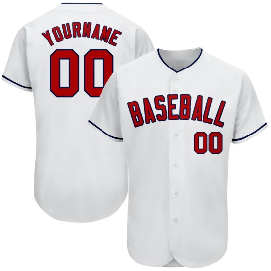 Maglia da baseball bianca, rossa e blu navy, personalizzata, autentica Maglia da baseball bianca, rossa e blu navy, personalizzata, autentica