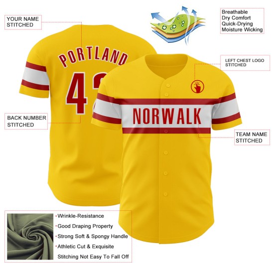 Maglia da baseball rossa e bianca personalizzata, autentica, gialla Maglia da baseball rossa e bianca personalizzata, autentica, gialla