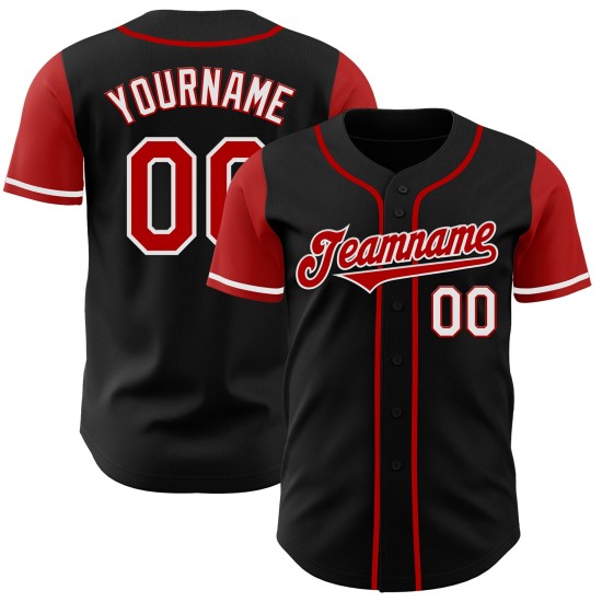 Maglia da baseball autentica personalizzata con due toni rossi e bianchi e due neri Maglia da baseball autentica personalizzata con due toni rossi e bianchi e due neri