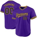 Maglia da baseball personalizzata nera e viola antica, stile retrò, in oro autentico Maglia da baseball personalizzata nera e viola antica, stile retrò, in oro autentico