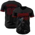 Maglia da baseball autentica personalizzata nera con teschio rosso alla moda 3D Maglia da baseball autentica personalizzata nera con teschio rosso alla moda 3D