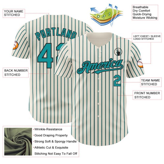Maglia da baseball autentica a righe) Verde acqua-Nero (Nero Personalizzato Verde acqua Crema Maglia da baseball autentica a righe) Verde acqua-Nero (Nero Personalizzato Verde acqua Crema