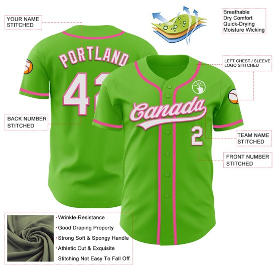 Maglia da baseball Aurora Green bianca e rosa personalizzata autentica Maglia da baseball Aurora Green bianca e rosa personalizzata autentica
