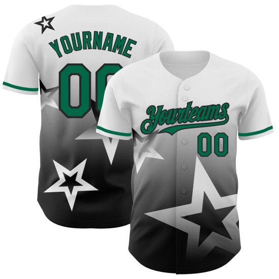 Maglia da baseball Kelly con motivo a stella autentico, stile Twinkle 3D, sfumatura personalizzata, bianco, verde e nero Maglia da baseball Kelly con motivo a stella autentico, stile Twinkle 3D, sfumatura personalizzata, bianco, verde e nero