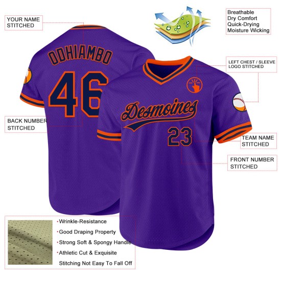 Maglia da baseball personalizzata retrò viola blu navy-arancione autentica Maglia da baseball personalizzata retrò viola blu navy-arancione autentica