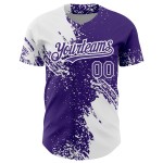 Modello viola 3D Jersey tratto pennello personalizzato disegno astratto bianco autentico baseball Modello viola 3D Jersey tratto pennello personalizzato disegno astratto bianco autentico baseball