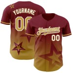 Maglia da baseball personalizzata con motivo sfumato in 3D, modello antico, oro e bianco, Crimson Twinkle, autentica. Maglia da baseball personalizzata con motivo sfumato in 3D, modello antico, oro e bianco, Crimson Twinkle, autentica.
