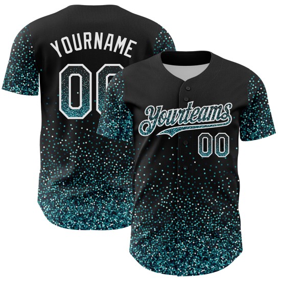 Maglia da baseball personalizzata con design a pois 3D, motivo astratto colorato, verde acqua e bianco scintillante, autentico, nero Maglia da baseball personalizzata con design a pois 3D, motivo astratto colorato, verde acqua e bianco scintillante, autentico, nero