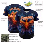 Maglia Phoenix da baseball autentica con motivo blu navy, design personalizzato Rave arancione-bianco 3D Maglia Phoenix da baseball autentica con motivo blu navy, design personalizzato Rave arancione-bianco 3D