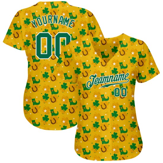 Maglia da baseball personalizzata St. Kelly, modello Patrick's Gold, verde-bianca, autentica, 3D Maglia da baseball personalizzata St. Kelly, modello Patrick's Gold, verde-bianca, autentica, 3D
