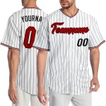 Maglia da baseball autentica personalizzata rossa e nera a righe bianche Maglia da baseball autentica personalizzata rossa e nera a righe bianche