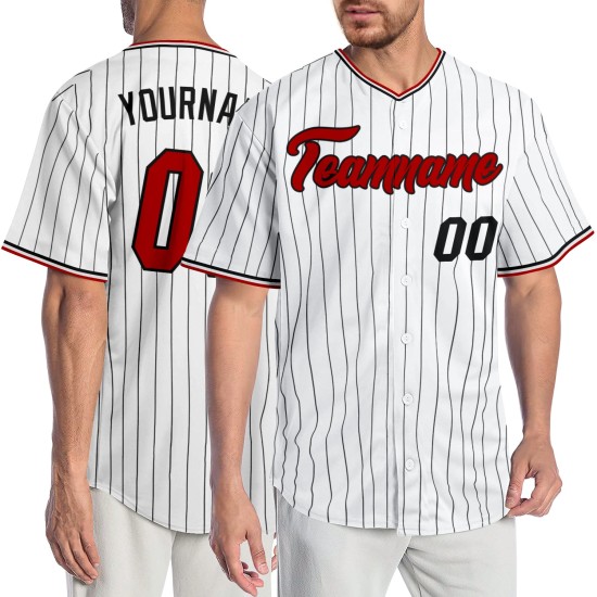 Maglia da baseball autentica personalizzata rossa e nera a righe bianche Maglia da baseball autentica personalizzata rossa e nera a righe bianche
