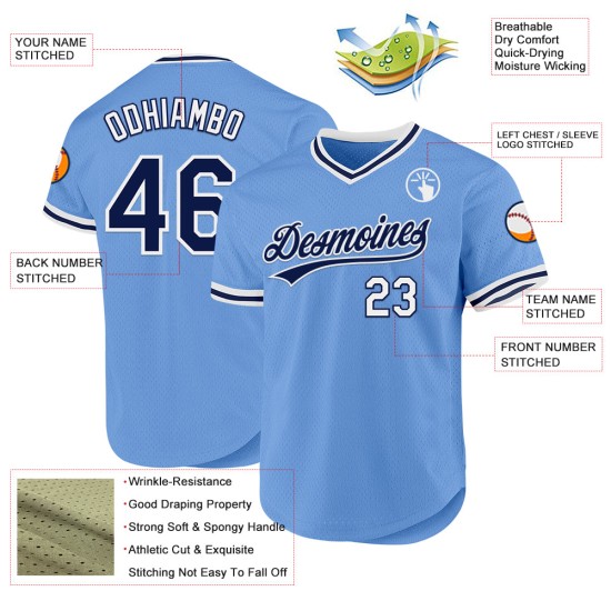 Maglia da baseball leggera autentica retrò blu navy-bianca personalizzata Maglia da baseball leggera autentica retrò blu navy-bianca personalizzata