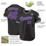 Maglia da baseball vintage viola-grigia personalizzata nera Maglia da baseball vintage viola-grigia personalizzata nera