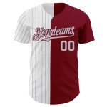 Maglia da baseball Split Fashion personalizzata Crimson Pinstripe autentica bianca-grigia Maglia da baseball Split Fashion personalizzata Crimson Pinstripe autentica bianca-grigia