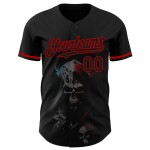Maglia da baseball autentica personalizzata nera con teschio rosso alla moda 3D Maglia da baseball autentica personalizzata nera con teschio rosso alla moda 3D