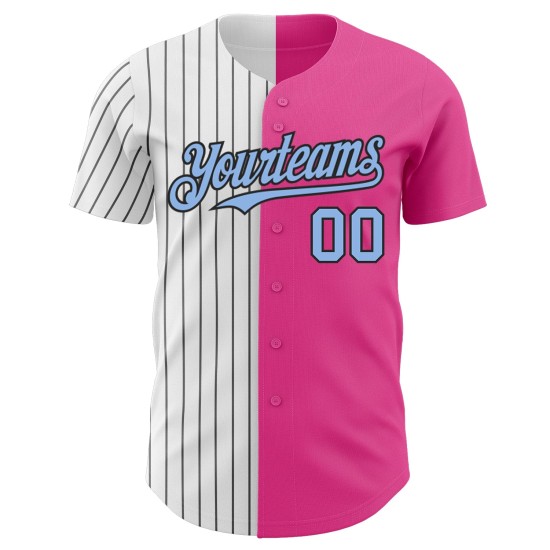 Maglia da baseball leggera alla moda, rosa, a righe blu-nere, personalizzata e autentica Maglia da baseball leggera alla moda, rosa, a righe blu-nere, personalizzata e autentica