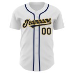 Maglia da baseball autentica personalizzata blu navy e oro bianca Maglia da baseball autentica personalizzata blu navy e oro bianca