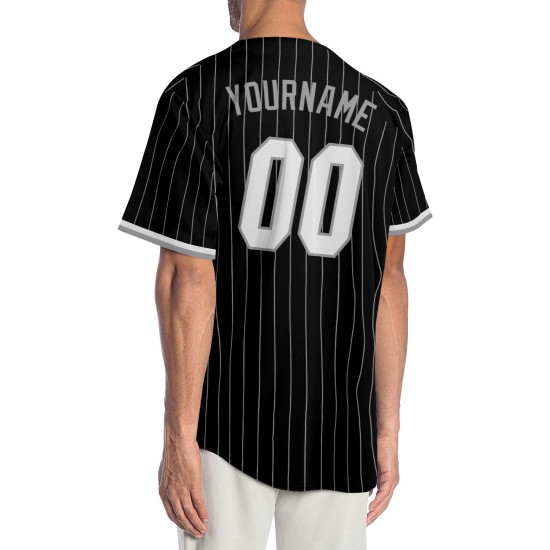 Maglia da baseball a righe bianche e grigie, personalizzata, autentica, nera, grigia Maglia da baseball a righe bianche e grigie, personalizzata, autentica, nera, grigia