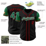 Maglia da baseball nera personalizzata, due toni Kelly Green-Red, autentica Maglia da baseball nera personalizzata, due toni Kelly Green-Red, autentica
