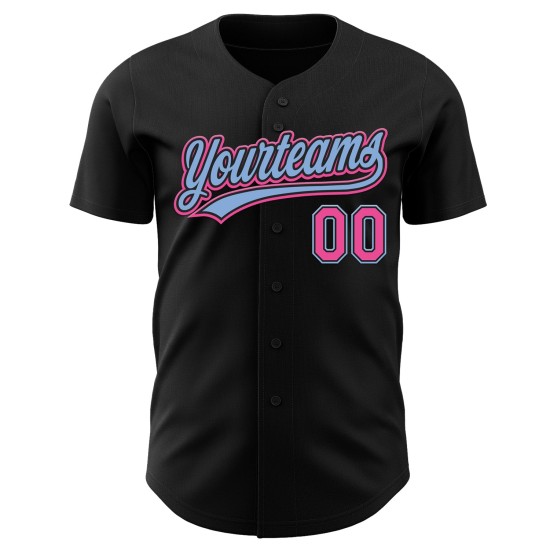 Maglia da baseball rosa-azzurra nera autentica personalizzata Maglia da baseball rosa-azzurra nera autentica personalizzata
