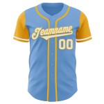 Maglia da baseball leggera bicolore autentica, bianca e oro, blu personalizzata Maglia da baseball leggera bicolore autentica, bianca e oro, blu personalizzata