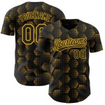 Maglia da baseball 3D geometrica nera con motivo a mezzatinta in oro personalizzato autentico Maglia da baseball 3D geometrica nera con motivo a mezzatinta in oro personalizzato autentico