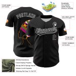 Maglia da baseball nera con motivo 3D personalizzato, storia autentica, mese bianco e nero Maglia da baseball nera con motivo 3D personalizzato, storia autentica, mese bianco e nero