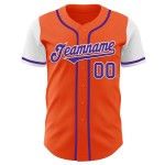 Maglia da baseball personalizzata, autentica, viola-bianca, due arancioni Maglia da baseball personalizzata, autentica, viola-bianca, due arancioni